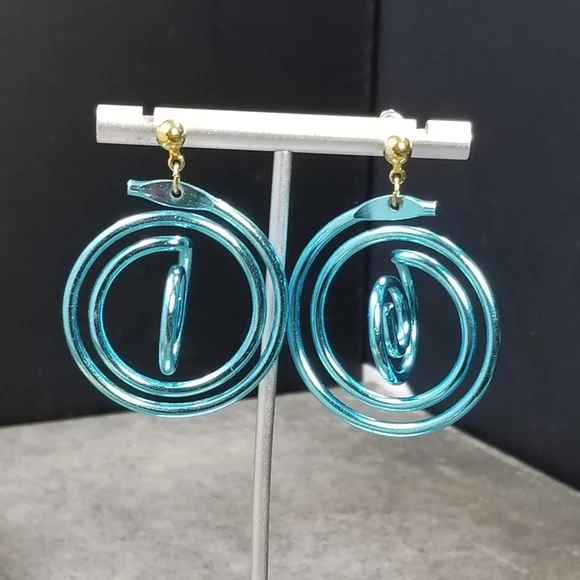 Vintage blue clip on circle earrings Mermaidcore - Picture 5 of 5